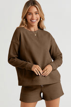 Load image into Gallery viewer, Texture Long Sleeve Top and Drawstring Shorts Set
