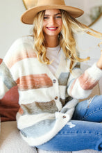 Load image into Gallery viewer, Button Down Stripe Soft Fuzzy Sweater Cardigan
