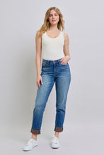 Load image into Gallery viewer, Judy Blue Plaid Print Cuff Straight Leg Jeans with Pockets
