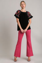 Load image into Gallery viewer, Velvet Embroidery Short Sleeve Blouse
