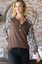 Load image into Gallery viewer, Snakeskin Print Raglan Sleeve Half Button Top
