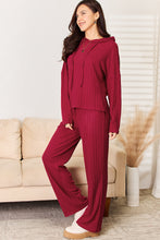 Load image into Gallery viewer, Ribbed Drawstring Hood Top and Straight Pants Set
