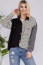 Load image into Gallery viewer, Striped Button Up Dropped Shoulder Shacket
