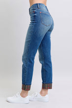 Load image into Gallery viewer, Judy Blue Plaid Print Cuff Straight Leg Jeans with Pockets
