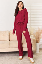 Load image into Gallery viewer, Ribbed Drawstring Hood Top and Straight Pants Set
