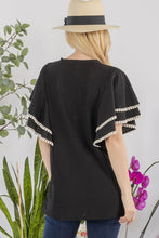 Load image into Gallery viewer, V-Neck Lace Trim Flutter Sleeve Top
