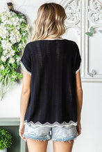 Load image into Gallery viewer, Contrast Wavy Crochet Drop Shoulder Knit Top
