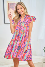 Load image into Gallery viewer, Printed Ruffle Cap Sleeve Tiered Dress
