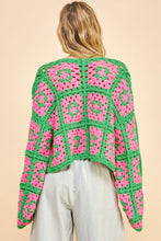 Load image into Gallery viewer, Two Tone Flower Square Crochet Open Front Cardigan
