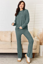 Load image into Gallery viewer, Ribbed Drawstring Hood Top and Straight Pants Set
