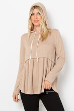 Load image into Gallery viewer, Long Sleeve Peplum Cable Knit Hoodie
