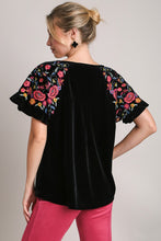 Load image into Gallery viewer, Velvet Embroidery Short Sleeve Blouse
