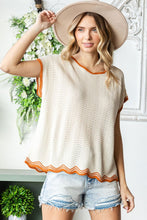 Load image into Gallery viewer, Contrast Wavy Crochet Drop Shoulder Knit Top
