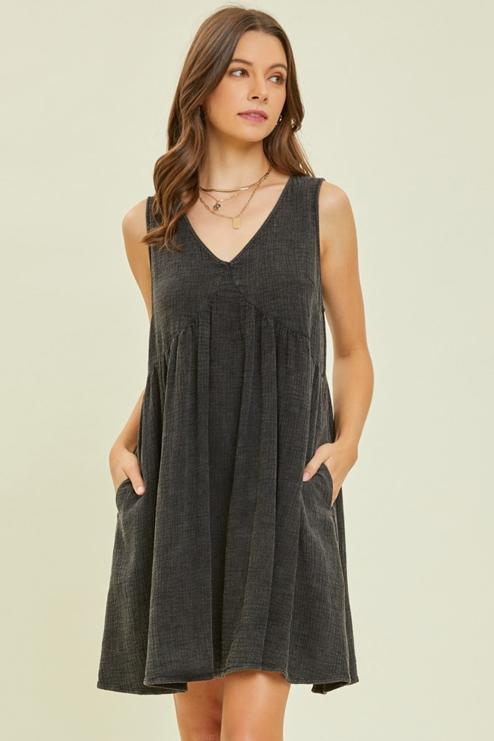 Texture V-Neck Sleeveless Flare Mini Dress