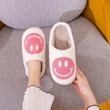 Load image into Gallery viewer, Smiley Face Slippers - White with Pink
