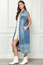 Load image into Gallery viewer, Distressed Sleeveless Longline Denim Jacket
