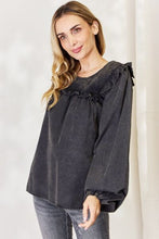 Load image into Gallery viewer, Mineral Wash Smocked Round Neck Blouse
