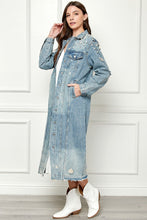 Load image into Gallery viewer, Distressed Raw Hem Pearl Detail Button Up Jacket
