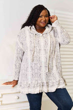 Load image into Gallery viewer, Snakeskin Print Ruffle Hem Hoodie
