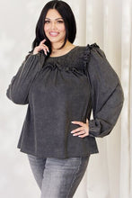 Load image into Gallery viewer, Mineral Wash Smocked Round Neck Blouse
