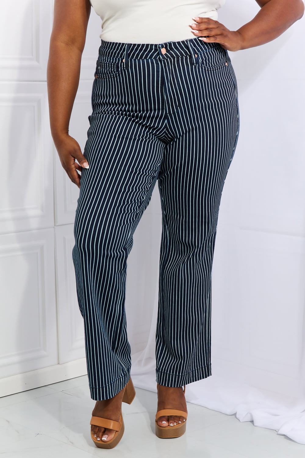 Judy Blue Cassidy High Waisted Tummy Control Striped Straight Jeans