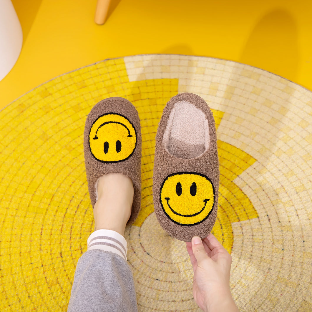 Smiley Face Slippers - Brown