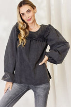 Load image into Gallery viewer, Mineral Wash Smocked Round Neck Blouse
