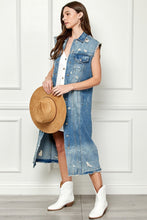 Load image into Gallery viewer, Distressed Sleeveless Longline Denim Jacket
