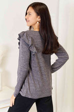 Load image into Gallery viewer, Square Neck Ruffle Shoulder Long Sleeve T-Shirt
