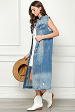 Load image into Gallery viewer, Distressed Sleeveless Longline Denim Jacket
