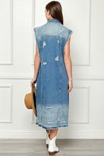 Load image into Gallery viewer, Distressed Sleeveless Longline Denim Jacket
