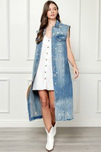 Load image into Gallery viewer, Distressed Sleeveless Longline Denim Jacket
