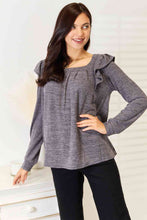 Load image into Gallery viewer, Square Neck Ruffle Shoulder Long Sleeve T-Shirt
