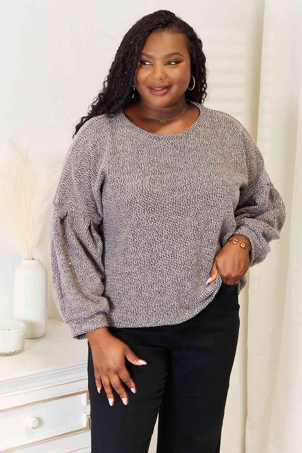 Boat Neck Glitter Long Sleeve Top