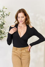 Load image into Gallery viewer, Ribbed Surplice Cold Shoulder Top
