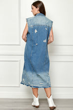 Load image into Gallery viewer, Distressed Sleeveless Longline Denim Jacket
