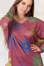 Load image into Gallery viewer, Pink Floral V-Neck Long Sleeve Top
